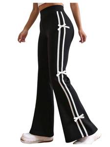 lot 2345 image: RoseSeek Girlfts Bow Side Wide Leg Pants Striped Elastic High Waist Straight Leg Sweatpants Wide Leg Joggers Black 12 Years