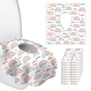lot 2403 image: 20 Pack Toilet Seat Covers Disposable for Kids Toddlers and Adults, Extra Large Waterproof Toilet Cover Individually Wrapped Travel Essential Portable Potty Training in Public Restrooms, Trip - Rainbow 4 pack