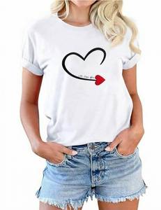 lot 2432 image: QGRSWBC Womens Mens Lover Heart T-Shirt Couples Matching Casual Shirts Crew Neck Shirts Short Sleeve Tops White S