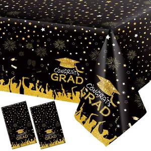 lot 2451 image: 2 Pack Graduation Tablecloth Party Decorations 2026 Black and Gold Congrats Grad Table Covers 54x108 Inch Disposable Plastic Tablecover Waterproof for College High School Class of 2026 Graduate Supply