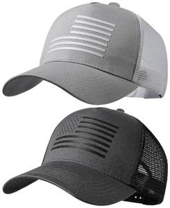 lot 2460 image: spxkd American Flag Trucker HatUSA Hat for Men Women Snapback Baseball Cap Adjustable Breathable Mesh Side Durable Hats Outdoor (US, Alpha, Small, 2 Pcs Light Grey and Dark Grey)