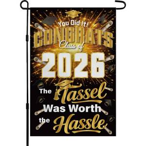 lot 2465 image: Graduation Yard Signs Class of 2026 2027 - Class of 2026 Garden Flag  Graduation Decor Party Favors Supplies for Outdoor Indoor Double-Side Backdrop Banner for Garden Porch Patio Lawn Yard Home,12x18Inch (Black)