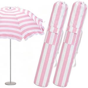 lot 2473 image: Teenyyou 2 Pcs Beach Umbrella Storage Bag Foldable Waterproof Beach Bag for Umbrellas with Wide Padded Shoulder Strap and Molded Carry Handle Summer Stripe Patio Storage Carrying Covers (Pink and White)
