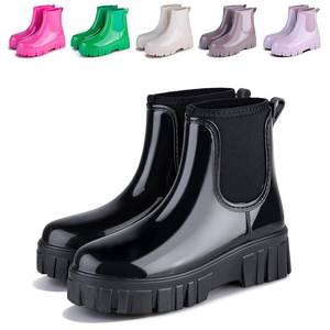 lot 2478 image: Bawalon Womens Rain Boots Ankle Waterproof Garden Shoes Fashion Wellington Rubber Rainboots Slip-Resistant Work Shoes for Outdoor Work Music Festival Picnic Black US 8 Women EU 39