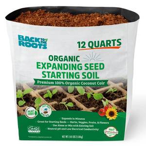 lot 2481 image: Back to The Roots Organic Seed Starting, Compressed Block expands to 12 Quarts, Made for Herbs, Veggies, Flowers