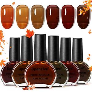 lot 2483 image: OpenLive 10ml Fall Jelly Nail Polish Set 6 Colors Gold Maple Leaf Pumpkin Yellow Burnt Orange Art Nail Polish Quick Dry for Women Girls Gift