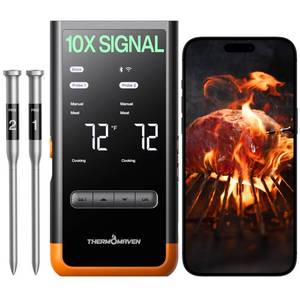 lot 2489 image: ThermoMaven Wireless Bluetooth Smart Meat Thermometer Standalone Base, Smart WiFi Thermometer with Sub-1G, 6 Sensors NIST Certified Accuracy, 2 Probes, for BBQ, Grill, Oven, Smoker, Rotisserie