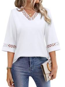 lot 2490 image: WIHOLL Plus Size Shirt for Women Trendy Tops Dressy Casual 34 Bell Sleeve Blouses Spring Summer Fashion Clothing 2026 Lace Tshirts Elegant Formal Business Work Tunic Loose Fit White 2XL
