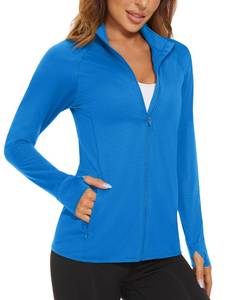 lot 2495 image: MAGCOMSEN Lightweight Long Sleeve Shirt Jacket for Women UPF 50 Sun Protection Hiking Fishing Shirts Full Zip Workout Shirts Blue Green XL