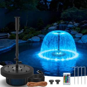 lot 3972 image: VCRAZE Floating Pond Fountain Pump with Lights  Remote Control RGB LED  880GPH Pond Fountain Aerator  Floating Fountain with 3 Spray Patterns  for Ponds, Pool, Water Garden