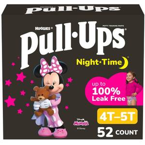 lot 3976 image: Pull-Ups Girlsft Night-Time Potty Training Pants, Size 4T-5T Overnight Training Underwear (38-50 lbs), 52 Ct