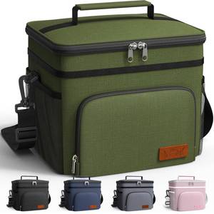lot 4151 image: HOTOR Insulated Lunch Box for Men and Women - Leak-Proof Cooler Lunch Bag with 4 Pockets, Adjustable Strap, Ideal for Work, Picnic, Travel - Medium, Cationic Green, 10.2in6.9in8.5in