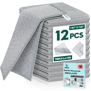lot 4159 image: VMKBL 12 Pcs New Upgraded 3 Layers Non Scratch Wire Dishcloth, Multipurpose Wire Dishwashing Rags, Wet and Dry for Cookware, Sinks, Dishes, Stoves and Fireplaces (7.87 x 7.87-12pcs)