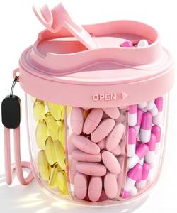 lot 4160 image: Pill Organizer with 7 Compartments, Pill Dispenser Case for Holding 7 Different Vitamins, Anti-Mix Design for Easy Medication Retrieval. Travel Pill Organizer with 20 Labels. Pill Container-Pink