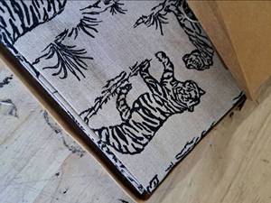 lot 4162 image: Solino Home 100percent Pure Linen Cloth Napkins Set of 4 -Black Tiger Print Dinner Napkins 20 x 20 Inch - Handcrafted and Machine Washable