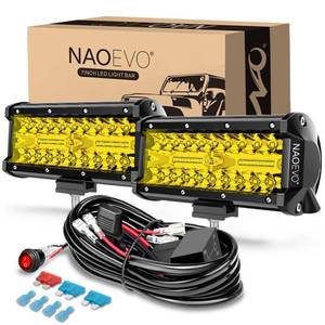 lot 5633 image: NAOEVO 7 Inch Yellow LED Light Bar, 240W 24,000LM Offroad FogDriving Lights LED Pods with 2 Leads Wiring Harness Kit, Spot and Flood Work for Truck Boat UTV ATV, 2-Pack (Yellow)