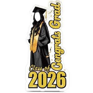 lot 5642 image: AceOrbit 5.3 ft 2026 Graduation Party Decorations Female Graduate Black Cap and Gown Stand-in Cardboard Cutout Stand up Happy Graduation 2026 Photo Prop for High School College Ceremonies Party Decor