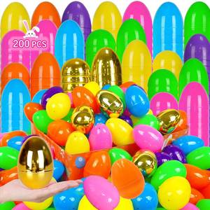 lot 5672 image: ZICZLI 200 PCS 3in Large Fillable Plastic Easter Eggs with 6 Golden Eggs, Empty Bright Colorful Eggs for Kids Easter Hunt Classroom Prizes Basket Stuffers Easter Party Favors