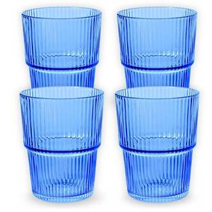 lot 5678 image: ELEMENT LABS Ribbed Drinking Glasses Set of 4 - Stackable Glass Cups - for Iced Coffee, Water, Juice and Mocktails - Aesthetic Glass Tumblers - Elegant Hostess Gifts Summer Essentials (14 fl oz)