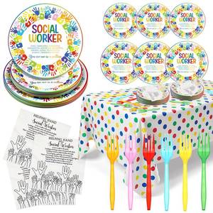 lot 5679 image: Qinyoung Social Work Party Supplies Social Worker Plates and Napkin Folk Tablecloth Volunteer Appreciation Gifts for Teacher Nurse Church