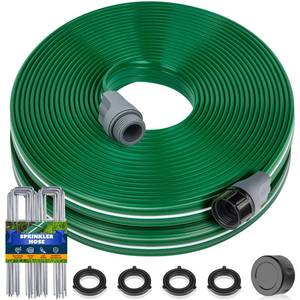 lot 5692 image: JinandBao Sprinkler Hose with Holes 50FT, Heavy Duty Watering Garden Hose, High-Efficiency Sprinklers System for Lawn and Garden with Staples
