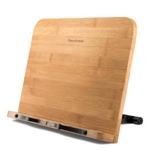 lot 5702 image: Readaeer Bamboo Book Stand, Large Book Holder with 6 Adjustable Height, Foldable Cookbook Stand Desktop Document Holder for Kitchen and Office (13.4 x 9.3 Inch)