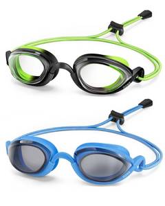lot 6009 image: ITOWE 2 Pack Racing Swim Goggles with Bungee Strap, No Leaking Kids Swimming Goggles Age 6-14 Youth Chidren Anti-Fog HD View