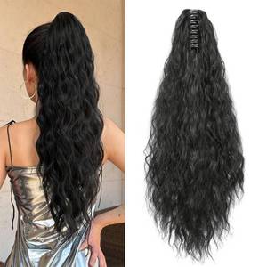 lot 6432 image: A22in Claw Clip Ponytail Extension for Women Black Color Long Wavy Pony Tails Hair Extensions Fluffy Natural Looking Synthetic Clip in Ponytail Hairpiece for Daily Use