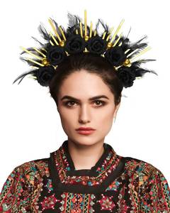 lot 6445 image: Zivyes Gothic Headband Black Feather Skull Halo Crown Headpiece Halloween Witch Hat Dark Fairy Costume Accessories for Women