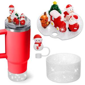 lot 6450 image: Mity rain Christmas Cup Accessories for Stanley Cup 30oz 40oz,Including Boot, Silicone Straw Topper Cover Cap, Lid Charms for H2.0 Tumbler (Snowman 40 oz)