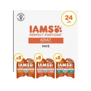 lot 6459 image: IAMS Perfect Portions Sensitive Digestion and Skin Wet Cat Food Pate, Healthy Adult Grain Free Pate, Chicken and Salmon Recipes, (24) 2.6 oz. Variety Twin-Pack Trays