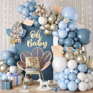 lot 6469 image: Dusty Blue Balloon Arch Kit, 120pcs Blue White Balloon Garland Kit, Metallic Sand Gold Balloons Different Sizes For Baby Shower Birthday Engagement Party Wedding Bachelorette Bridal Shower Decor