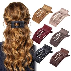 lot 6470 image: Flat Claw Clips for Thin Fine Hair, French Square Plaid Flat Hair Clips for Short Long Hair, Lay Down Hairclips for Women Fall Winter, 6 Pcs