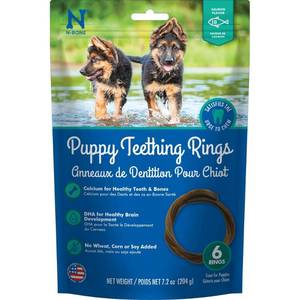 lot 6471 image: N-Bone Puppy Teething Rings Salmon Flavor Dental and Hard Chew Dog Treats - 7.2oz