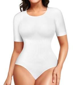 lot 6491 image: BRABIC Womens Bodysuit Shapewear for Tummy Control Seamless Sleeveless Tank Tops Body Shaper (Large, White Short Sleeve)