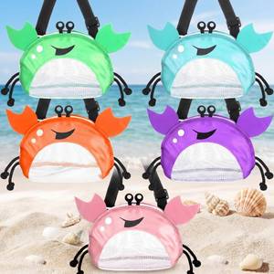 lot 6492 image: Sadnyy 5 Pcs Crab Mesh Beach Bags Colorful Small Seashell Collecting Bags Portable Beach Pouches with Adjustable Carrying Straps for Holding Sand Seashell