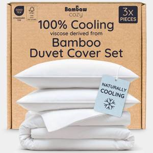 lot 7032 image: Bambaw 100percent Viscose Derived from Bamboo Duvet Cover King Size Set � 3pcs, Cooling Duvet Cover King for Hot Sleepers, Soft, Luxury Bedding, No Comforter (White)