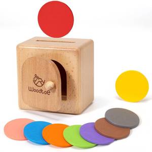 lot 8310 image: Woodtoe Montessori Coin Box, Object Permanence Box, Wooden Color Sorting Toy, Montessori Toys for 1 Year Old, Educational Sensory Fine Motor Toy, Developmental Toy Gift for Baby Toddler Boy Girl 1-3