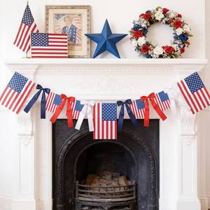 lot 8314 image: SmoothNovelty 4th of July Bow Garland 6ft 250th Anniversary Banner American Flag Patriotic Garland with Bow USA Flag Banner for 250th Independence Memorial Day Mantel Party Decor