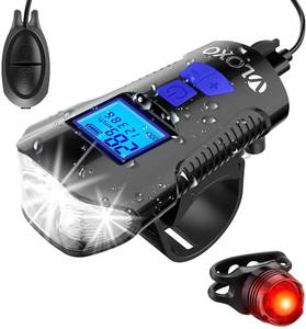 lot 8332 image: VLOXO Bike Speedometer with LED Bike Light, USB Rechargeable Bicycle Computer with Loud Bike Bell (Blue)