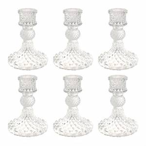 lot 11515 image: ECHFSM Glass Candlestick Holder,Striped Taper Candle Holders,Set of 6 Candle Stand for Table Centerpieces, Home Decor,Weddings,Festival and Parties (Clear Dimond Pattern)