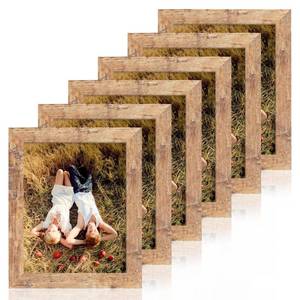lot 11529 image: iRahmen 8x10 Picture Frame Set of 6, Brown Rustic Frame with High Definition Real Glass, 8 x 10 Wood Photo Frames for Tabletop Display and Wall Mounting