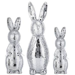 lot 11535 image: Bucherry 3 Pcs Large Easter Bunny Disco Ball Decoration 16in 13in 10in Shiny Reflective Mirror Ornament Sparkling Easter Bunny Figures Holiday Spring Party Decor
