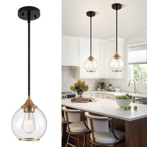 lot 11543 image: Loiogohot Pendant Lights Kitchen Island,Farmhouse Black and Gold Pendant Light with Clear Glass Globe Shade,6.29in Glass Pendant Light for Finish Farmhouse Entryway Dining Room Kitchen Island 1 Light