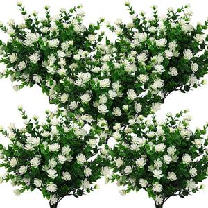 lot 11557 image: Grunyia 10 Bundles Artificial Fake Flowers, Faux Outdoor Plastic Plants UV Resistant Shrubs Outside Indoor Decorations (White-Eucalyptus)