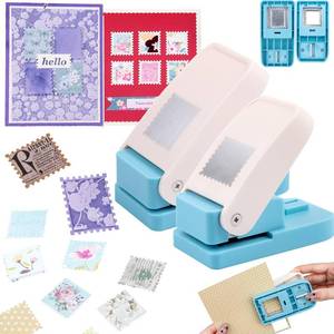 lot 12080 image: BAOFALI 2PcsSet Stamp Puncher 1.25x1.5 Inch and 1 Inch Square Postage Stamps Punches Lever Action Paper Punches for Crafting Scrapbooking DIY Card Making Arts Crafts Supplies Journaling Card Making