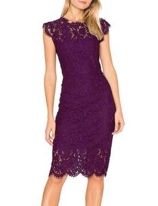 lot 12087 image: MEROKEETY Womenfts 2026 Lace Floral Midi Dresses Classic Elegant Party Dinner Photoshoot Dress, Plum, Large