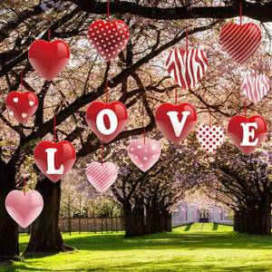 lot 12094 image: 14 Pcs 8 x 8 Inch Valentinefts Day Hearts Hanging Ornaments Red Pink Valentine Heart Decoration Double Sided Valentines Hanging Ornaments for Tree Wedding Party Porch Lawn Yard