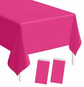 lot 12106 image: SietDESEO 2 Pack Hot Pink Plastic Tablecloth Rectangle 54 x 108 Premium Disposable Table Cloth Plastic Table Cover for Wedding Baby Shower Party Supplies