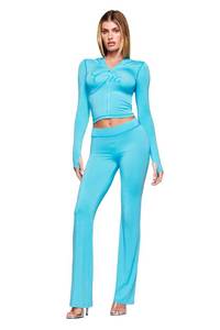 lot 12128 image: I.AM.GIA Blare Zip-Up Cropped Hoodie with Thumbhole Sleeves and Gia Logo - Neon Blue - S (Only Jacket)